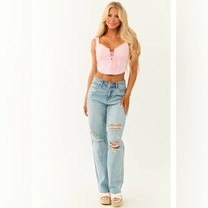 Judy Blue High Waisted Rigid Magic Distressed Rainbow Thread Jeans Sz 7 (28)